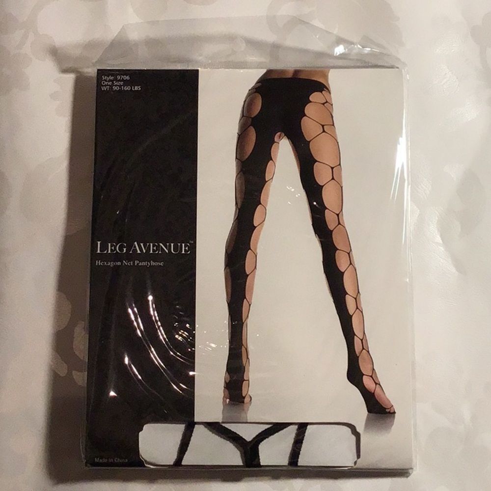 Leg Avenue Black Hexagon Net Pantyhose NWT